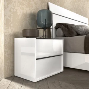 Modern Luna White Italian 2 Drawer Bedside Cabinet