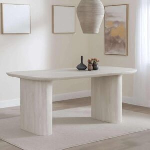 Renzo White Oval Dining Table with Fluted Ribbed Double Pedestal Base