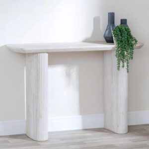 Renzo Fluted White Washed Oak Effect Pedestal Console Table