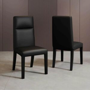 Set Of 2 Savona Leather High Back Dining Chair with Black Legs