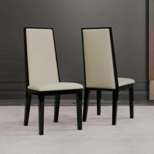 2 Set Montelli Leather High Back Dining Chair with Black Legs