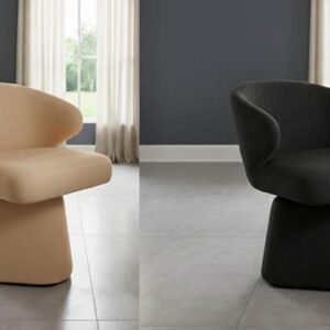 Set Of 2 Elara Fabric Sculpted Barrel Swivel Dining Chair