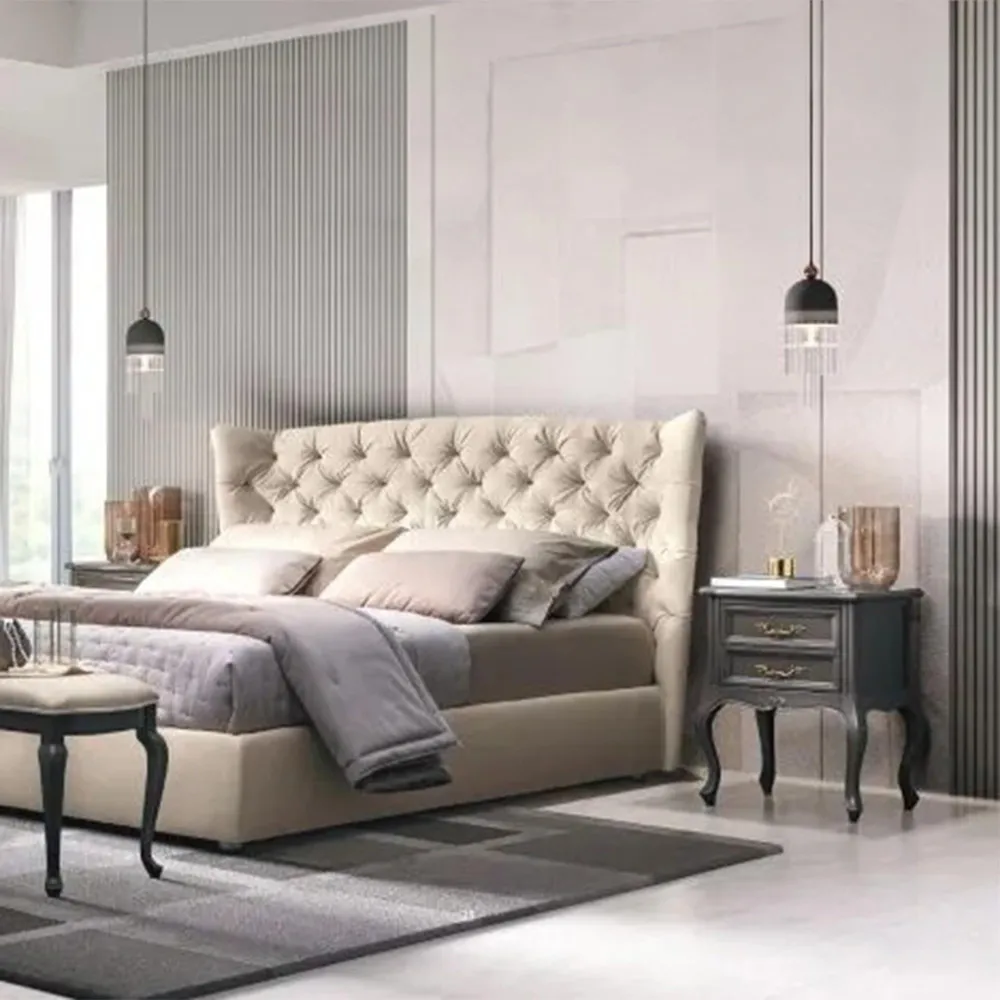 Verdi Italian Grey 2 Drawer French Style Bedside Table - Image 2